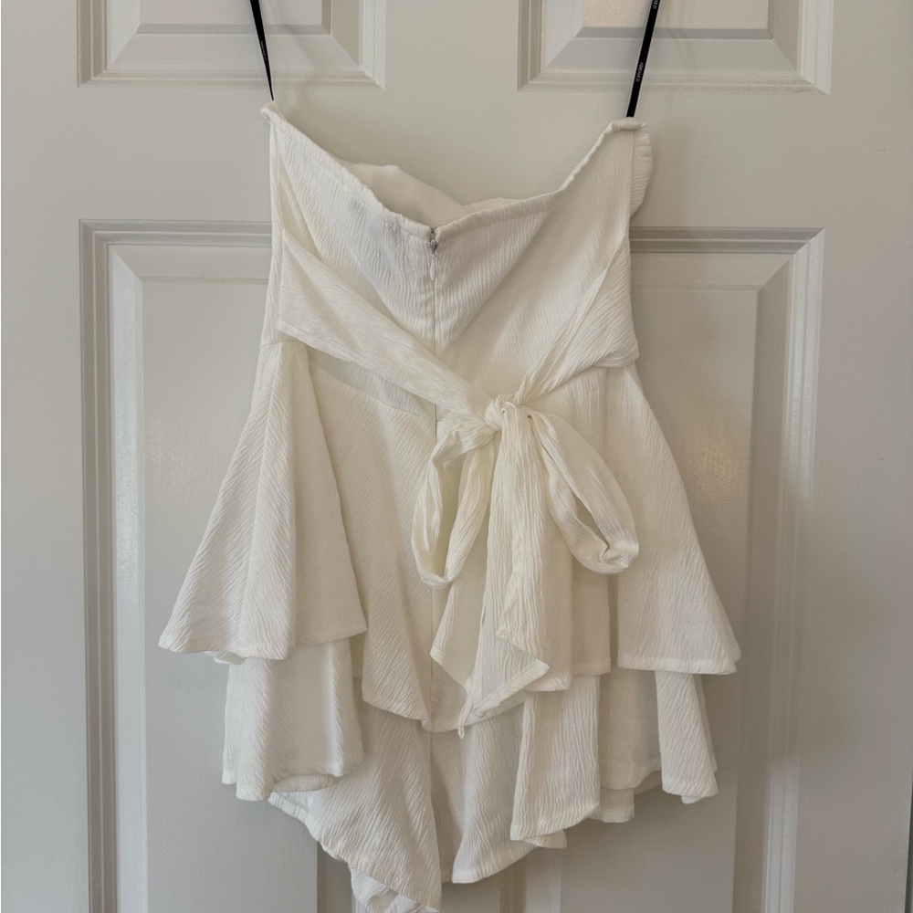 Cream Strapless Ruffle Romper - Picture 4 of 7